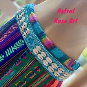 Handmade Cowrie shell & turquoise bead belt